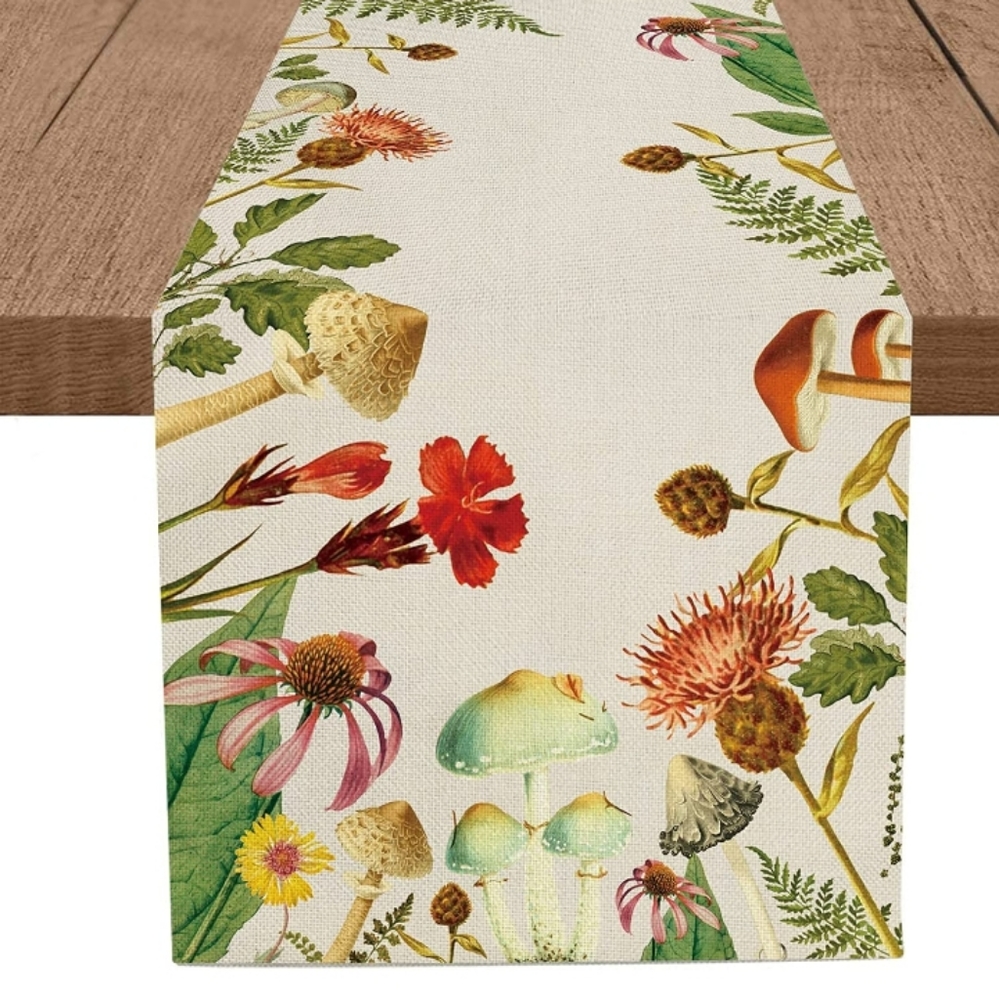 Mushroom farmhouse rustic whimsical vintage style retro table runner